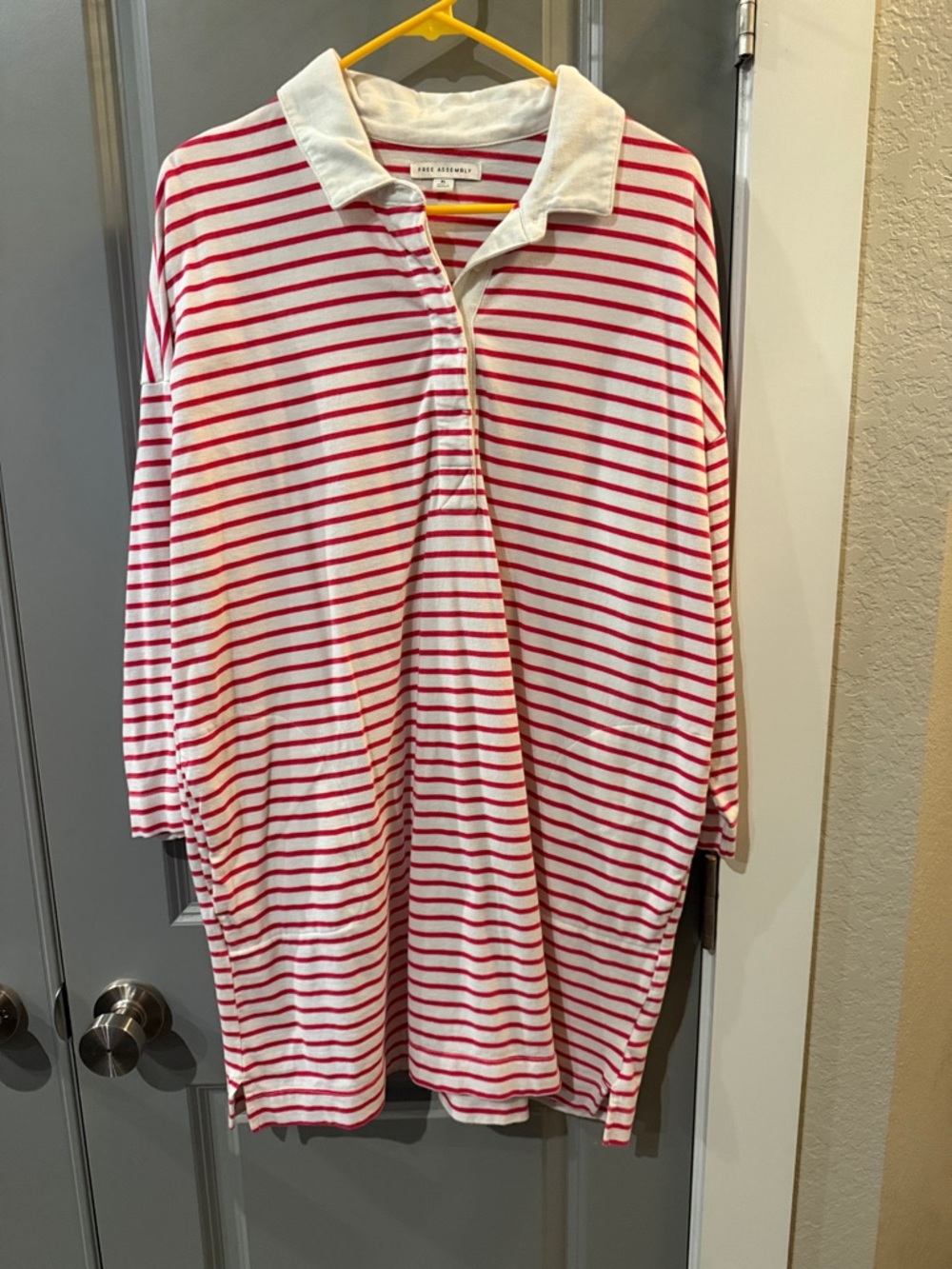 Frame Striped Polo Tunic in White and Red